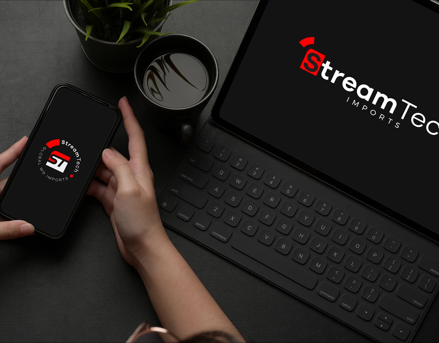 Aplicações da identidade visual Stream Tech em dispositivos